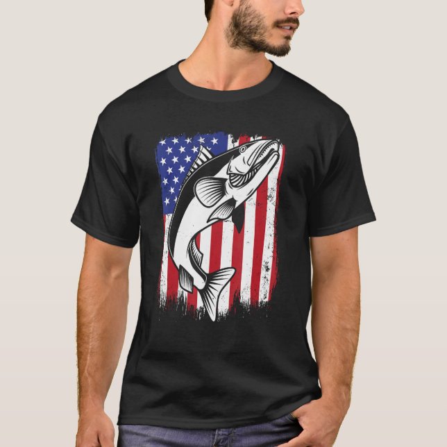 Camiseta Walleye American Flag Hooks Lures Zander Walleye F (Frente)