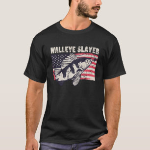 Camiseta Walleye Slayer Outdoorman pescador American Flag