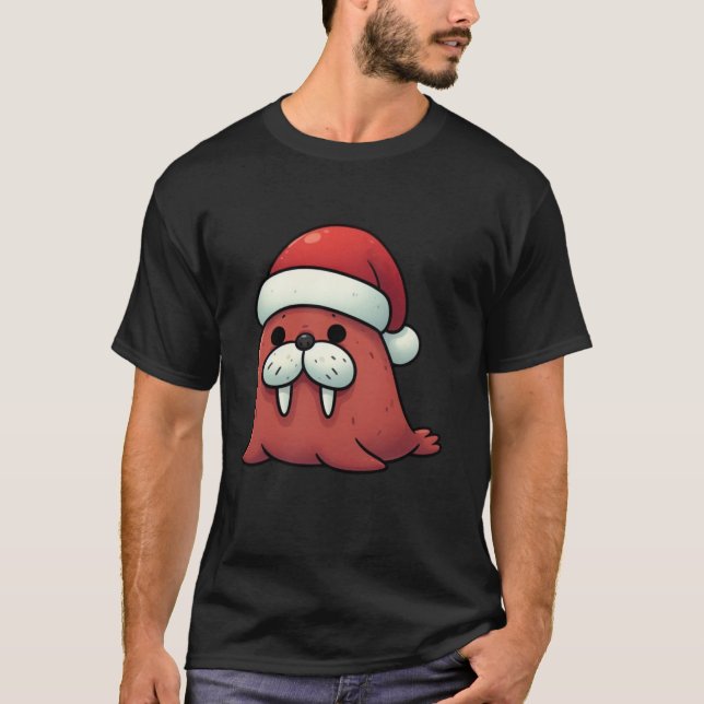Camiseta Walrus Claus Papais noeis do Ártico Helper Natal (Frente)