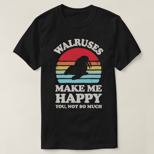 Camiseta Walrus me faz feliz retrato sunset para homens mul (Frente do Design)