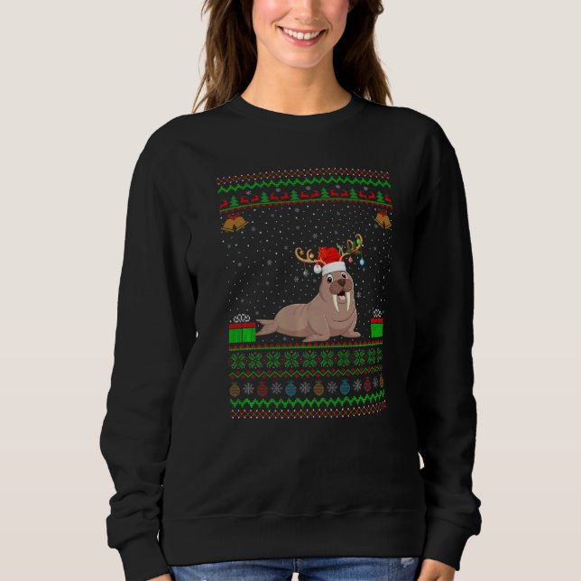 Camiseta Walrus Santa Hat Matching Ugly Walrus Natal (Frente)