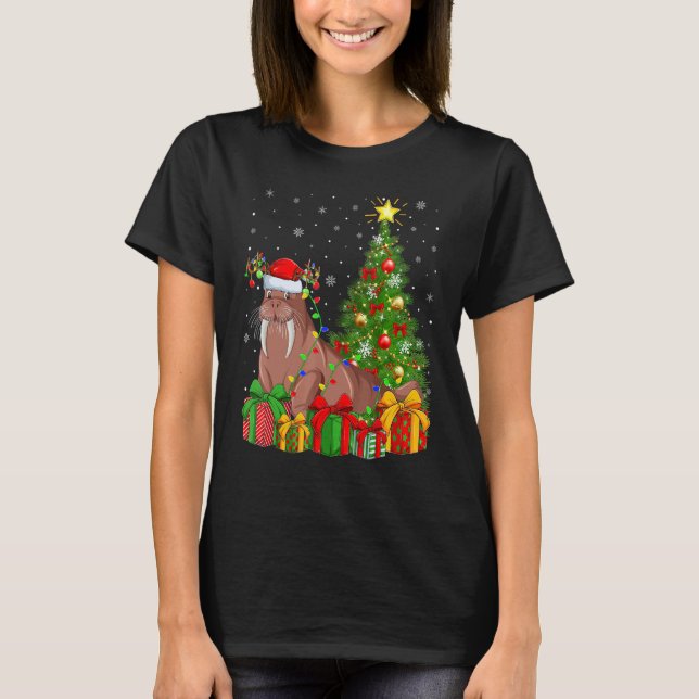 Camiseta Walrus   Xmas Holiday Santa Walrus Christmas Tree (Frente)