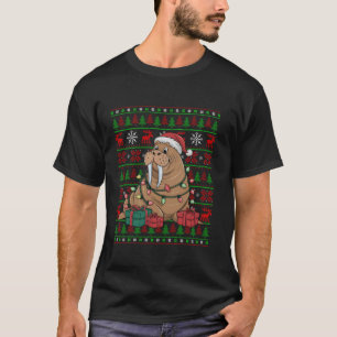 Camiseta Walrus Xmas Lights Ugly Santa Hat Walrus Natal
