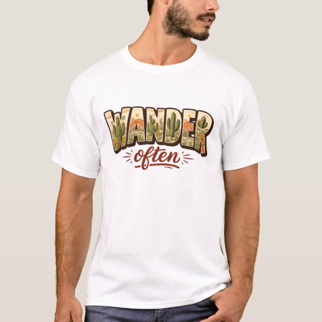 Camiseta Wander Often Desert Mountain Scene Typography (Frente)