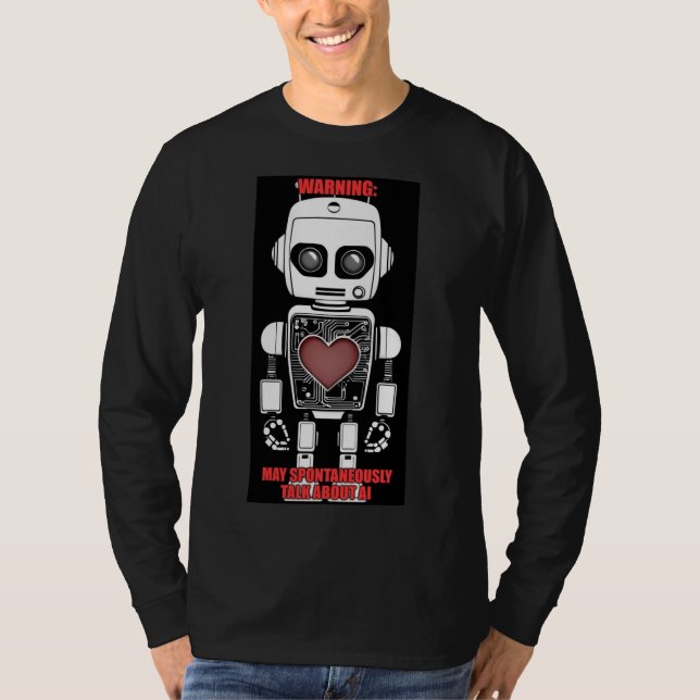 Camiseta Warning: May Talk About AI Men's Black Long Sleeve (Frente)