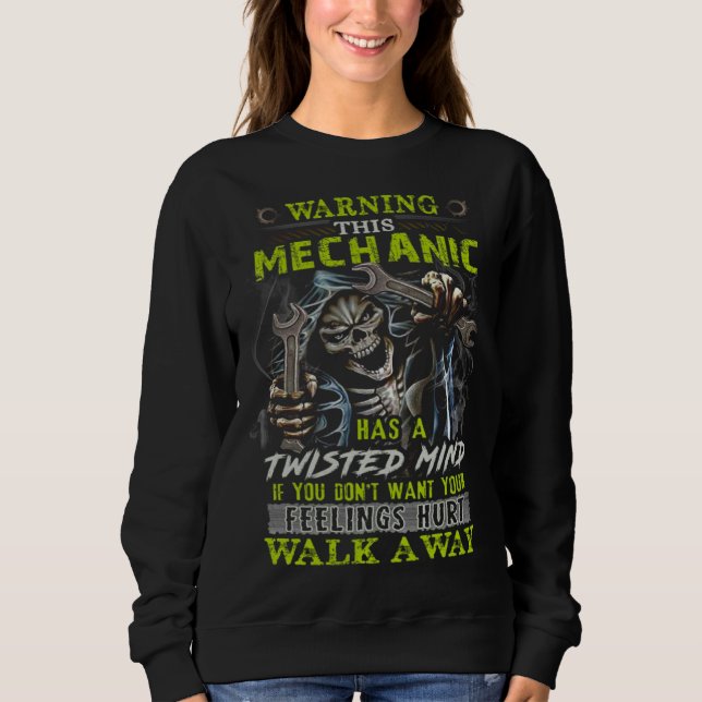 Camiseta Warning This Mechanic Has A Twisted Mind If You Do (Frente)