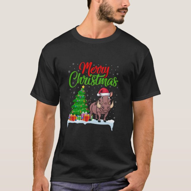 Camiseta Warog Árvore de Natal Luz Engraçada Xmas Warthog L (Frente)