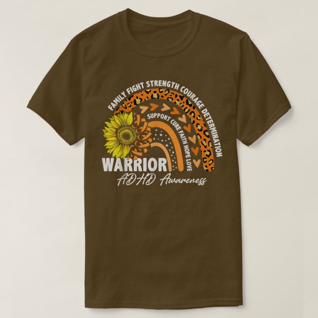 Camiseta Warrior Rainbow Orange Ribbon ADHD Awareness  (Frente do Design)