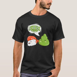 Camiseta Wasabi Salmon Sushi Cão de Pasta-de-Cavalo Japonês