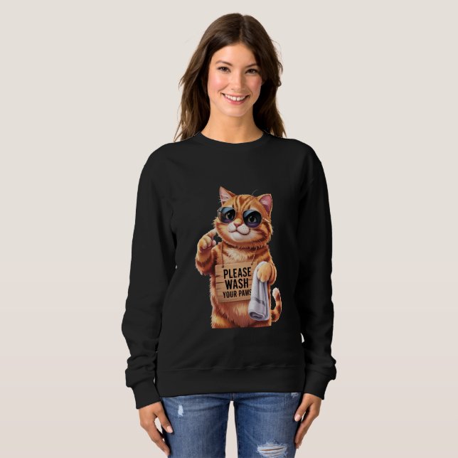 Camiseta Wash Paws Cat  - Cute Retro Reminder  (Frente Completa)