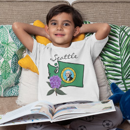 Camiseta Washington Flag e Flower Pacific Rhododendron