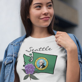 Camiseta Washington Flag e Flower Pacific Rhododendron