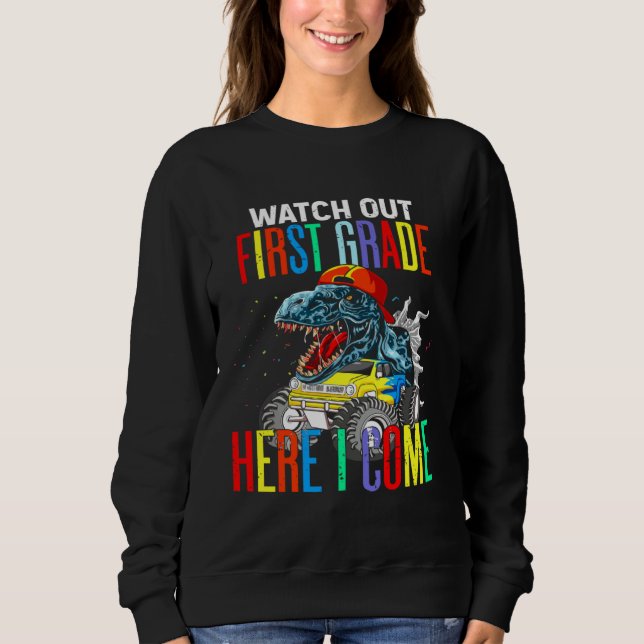 Camiseta Watch Out First Grade Here I Come Dinosaurs Back T (Frente)