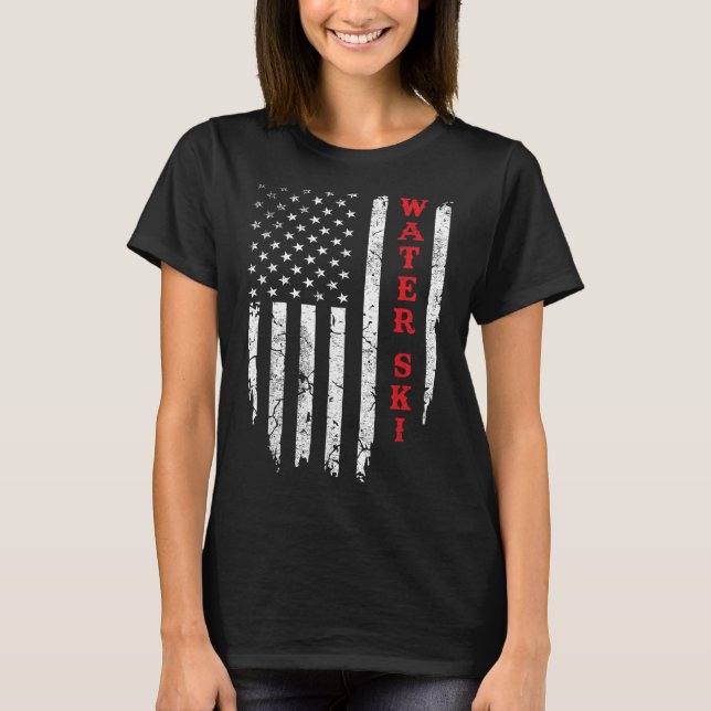 Camiseta Water Ski Distressed American Flag July 4th Water  (Frente)