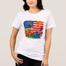 Camiseta Watercolor American Flag & Wildflower - Patriótico