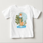 Camiseta Watercolor Baby Giraffe, Safari<br><div class="desc">Essa design para crianças é uma girafa (animais safari). Esta design divertida e divertida mostra uma adorável girafa de água bebê em um fundo branco com um fundo azul claro. Este tema é perfeito para um chá de fraldas. Ou mesmo para festas de aniversário, chás de fraldas, batismos, etc. Personalize...</div>