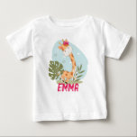 Camiseta Watercolor Baby Giraffe, Safari<br><div class="desc">Essa design para crianças é uma girafa (animais safari). Esta design divertida e divertida mostra uma adorável girafa de água bebê em um fundo branco com um fundo azul claro. Este tema é perfeito para um chá de fraldas. Ou mesmo para festas de aniversário, chás de fraldas, batismos, etc. Personalize...</div>
