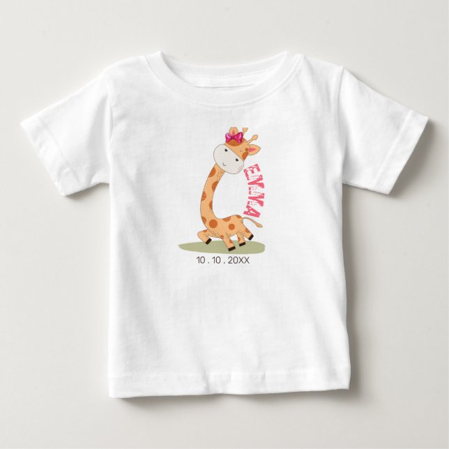 Camiseta Watercolor Baby Giraffe, Safari Animal Birday (Frente)