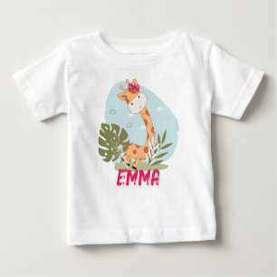 Camiseta Watercolor Baby Giraffe, Safari Animals