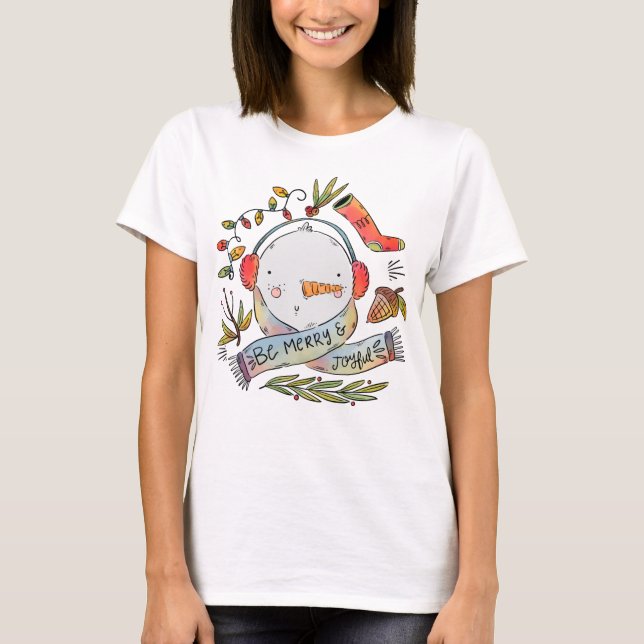 Camiseta Watercolor Be Feliz Snowman (Frente)