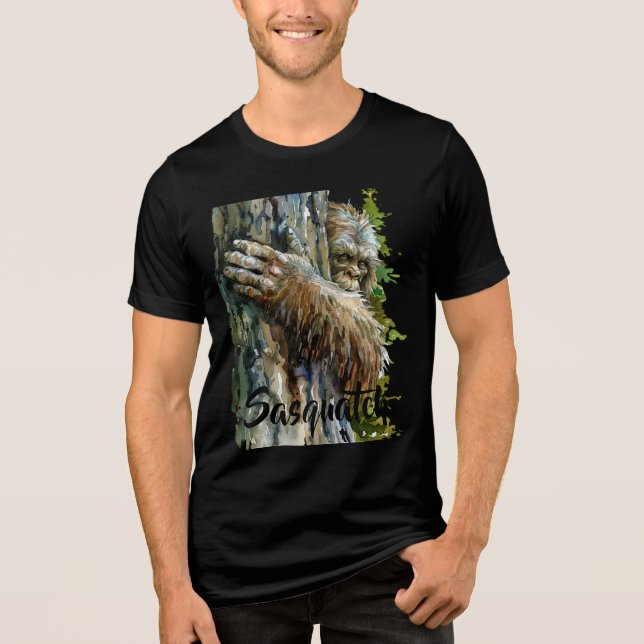Camiseta Watercolor Bigfoot Sasquatch Forest Dweller (Frente)