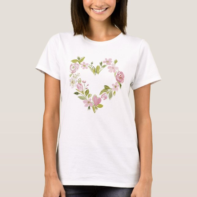 Camiseta Watercolor Botanical Heart Wreath (Frente)