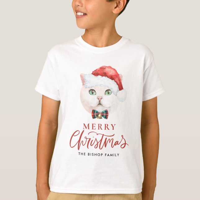 Camiseta Watercolor British Shorthair Cat Feliz Natal (Frente)