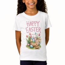 Watercolor Bunny & Tulip "Felz pascoa" Kids Tee