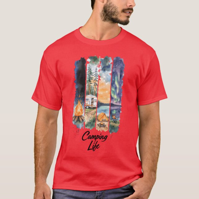 Camiseta Watercolor Camping Nature Scene family (Frente)