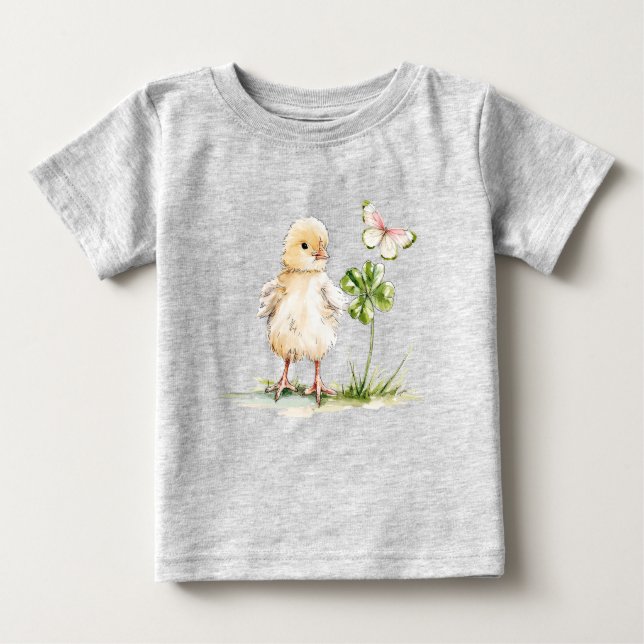 Camiseta Watercolor Chick With Four-Leaf Clover  (Frente)