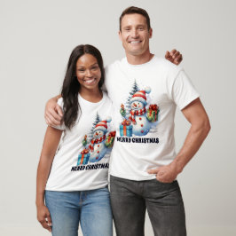 Camiseta Watercolor Christmas Snowman adiciona texto unisex