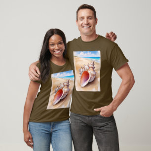 Camiseta Watercolor Conch Shell na Praia