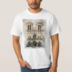 Camiseta Watercolor da Catedral Histórica de Notre Dame