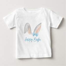 Camiseta Watercolor Easter Rabbit Ears with Blue Bow Spring