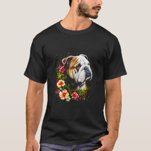 Camiseta Watercolor English Bulldog com flores 68
