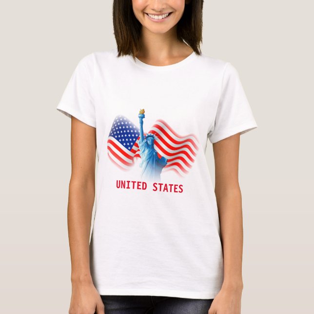 Camiseta Watercolor Estados Unidos Bandeira com Lady Libert (Frente)