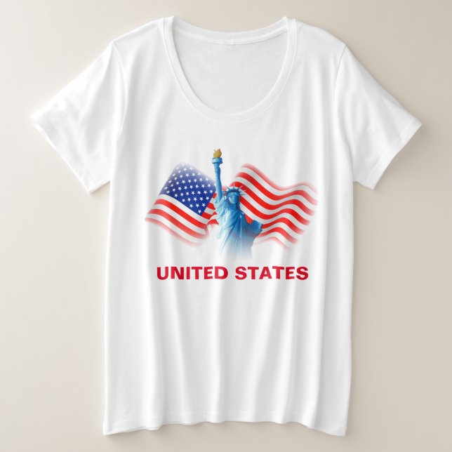 Camiseta Watercolor Estados Unidos Bandeira com Lady Libert (Frente do Design)