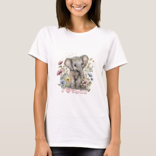 Camiseta Watercolor, Eu Adoro Elefantes (Frente)