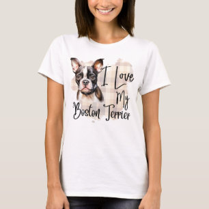 CAMISETA WATERCOLOR EU AMO MEU CACHORRO DE TERRIER BOSTON