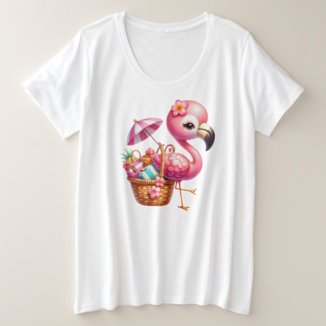Camiseta Watercolor Flamingo Cartoon Clipart (Frente do Design)