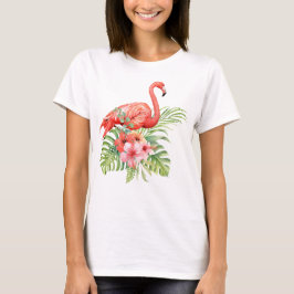 Camiseta Watercolor Flamingo e Hibiscus