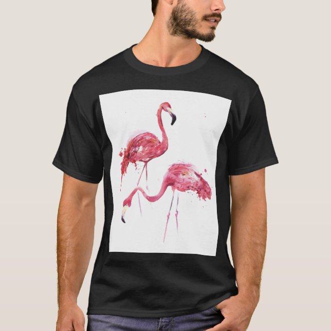 Camiseta Watercolor Flamingos, Elegante Design. (Frente)