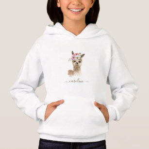 Camiseta Watercolor Floral Llama & Girls Name Animal 