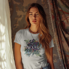 Camiseta Watercolor Floral Love Never Fails Scripture