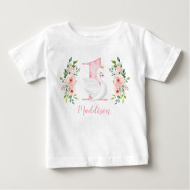 Camiseta Watercolor Floral Swan Princess primeiro aniversar