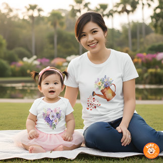 Camiseta Watercolor Floral Watering Can Matching Mommy