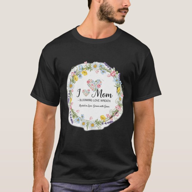 Camiseta Watercolor Floral Wreath "I Love Mom" (Frente)
