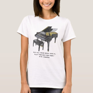 Camiseta Watercolor Grand Piano Illustration Chopin Quote