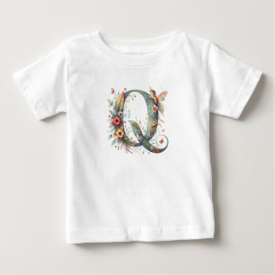 Camiseta Watercolor Greenery Fairies Monograma - Letra Q
