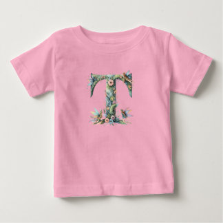 Camiseta Watercolor Greenery Fairies Monograma - Letra T